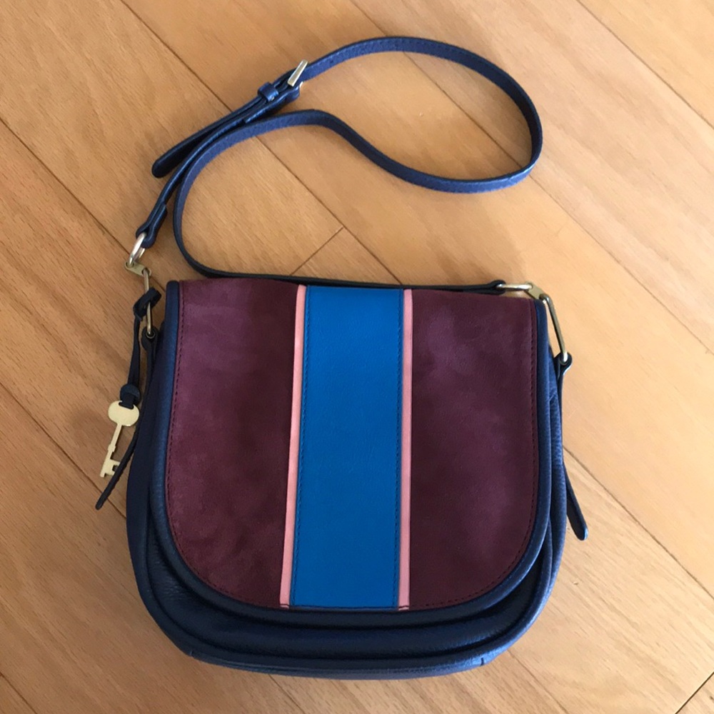 Fossil leather and suede crossbody purse